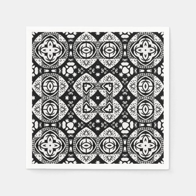 Arabesque Mosaic Tile Mönster Black and White Pappersservett (Framsidan)
