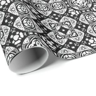 Arabesque Mosaic Tile Mönster Black and White Presentpapper