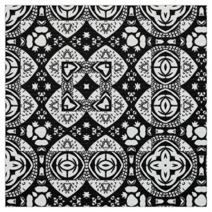 Arabesque Mosaic Tile Mönster Black and White Tyg