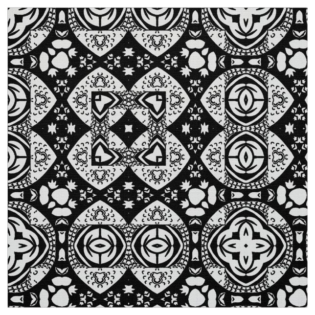 Arabesque Mosaic Tile Mönster Black and White Tyg (Provkarta)