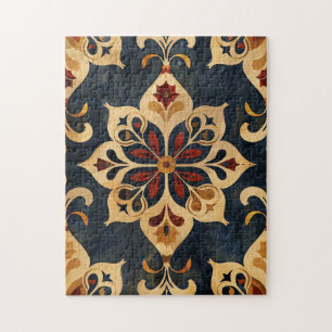Arabesque Ornamental Mönster Guld och Mörk Tones Pussel