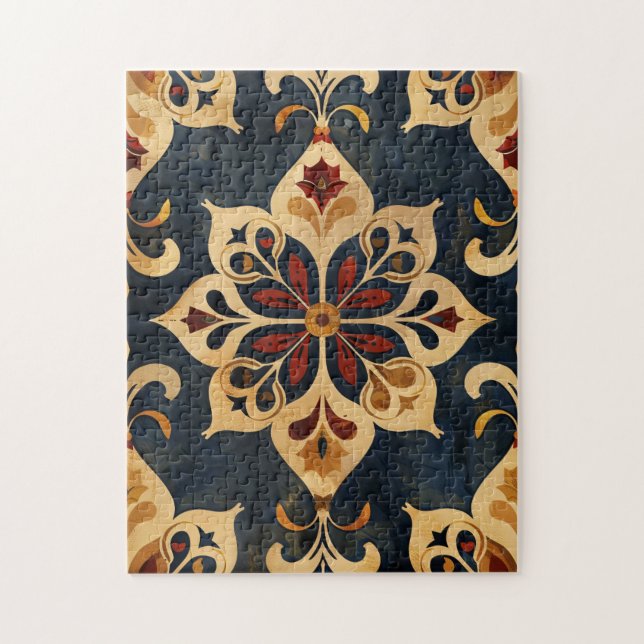 Arabesque Ornamental Mönster Guld och Mörk Tones Pussel (Vertikal)