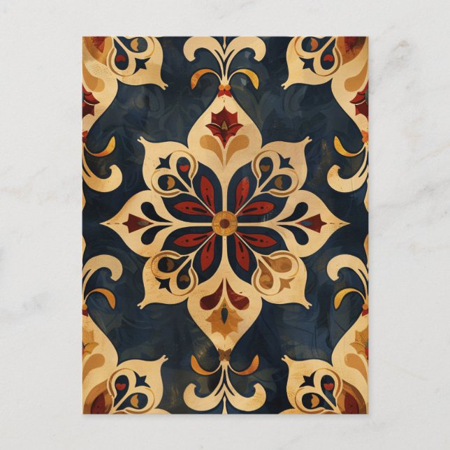 Arabesque Ornamental Mönster Guld och Mörk Tones Vykort (Framsida)