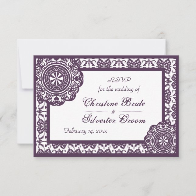 Arabesque Purple Lace, 9x13 cm bröllops-rsvp OSA Kort (Framsida)