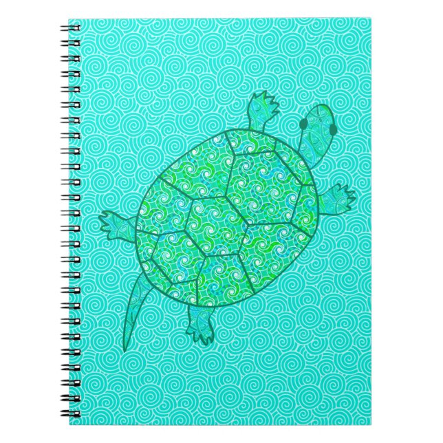 Arabesque swirtle turtle - shades of seafoam grönt anteckningsbok med spiral (Framsidan)