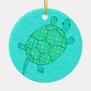 Arabesque swirtle turtle - shades of seafoam grönt julgransprydnad keramik