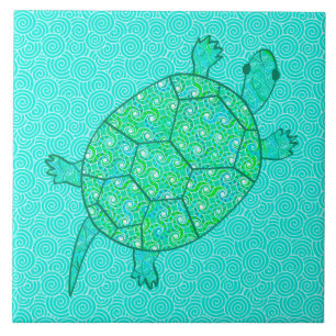 Arabesque swirtle turtle - shades of seafoam grönt kakelplatta