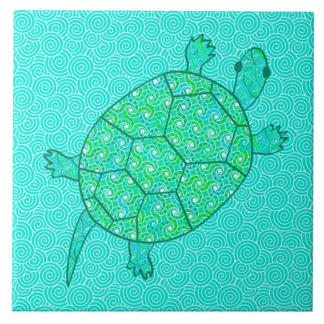 Arabesque swirtle turtle - shades of seafoam grönt kakelplatta (Framsidan)