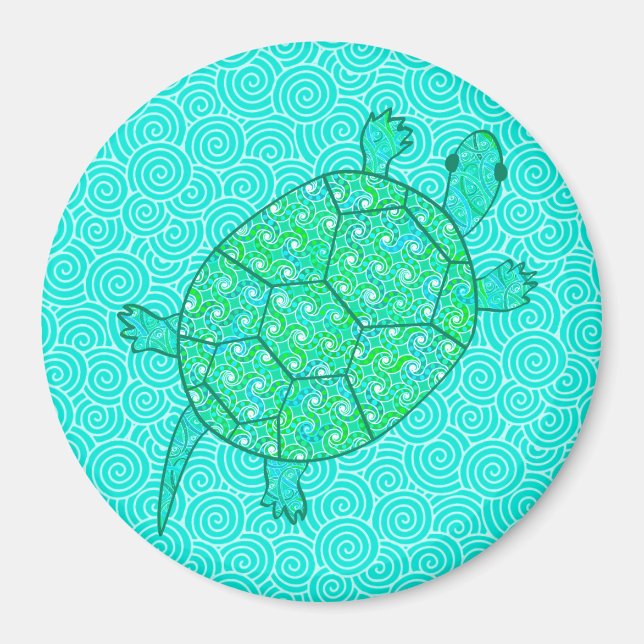 Arabesque swirtle turtle - shades of seafoam grönt magnet (Framsidan)
