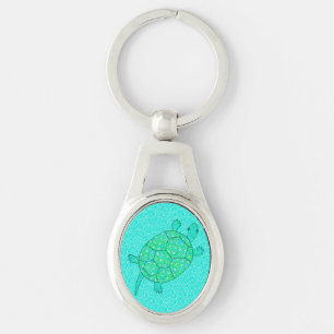 Arabesque swirtle turtle - shades of seafoam grönt ovalt silverfärgad nyckelring