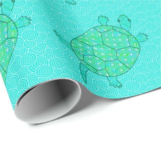 Arabesque swirtle turtle - shades of seafoam grönt presentpapper (Rullad Hörn)