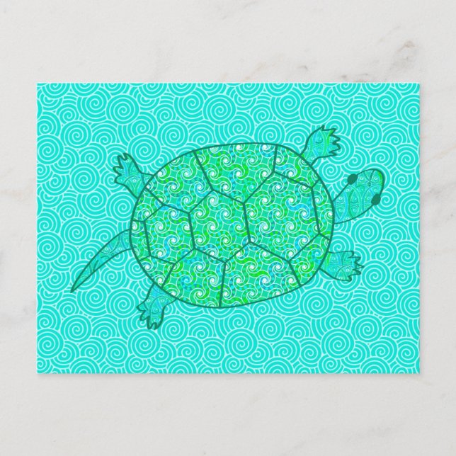 Arabesque swirtle turtle - shades of seafoam grönt vykort (Framsida)