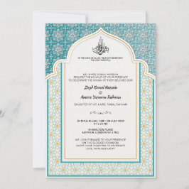 Arabesque Teal and Pearl-White Islamic Bröllop Inbjudningar