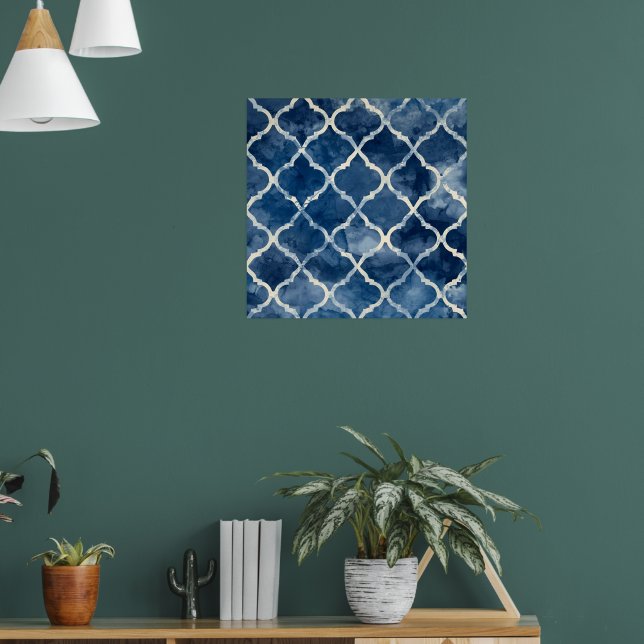 Arabesque Tile Mönster - Blue Geometric Wall Art Poster (Vardagsrum 1)
