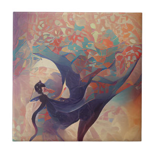 Arabesque träd turquise dans digital art keramisk kakelplatta