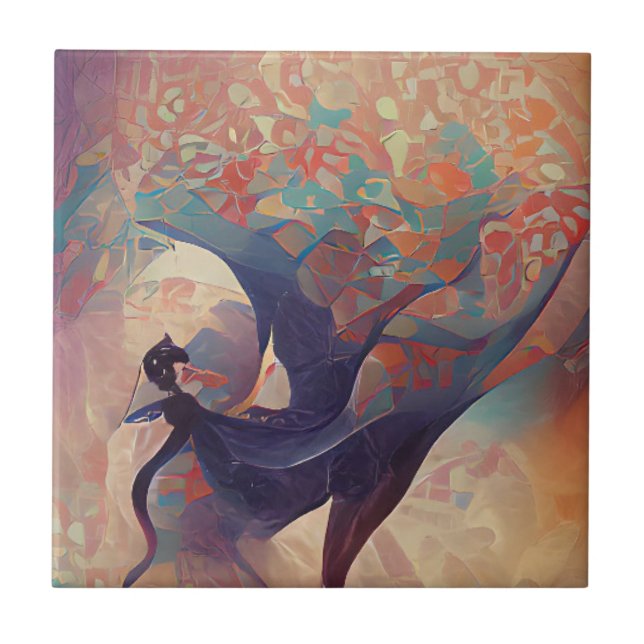 Arabesque träd turquise dans digital art keramisk kakelplatta (Framsidan)