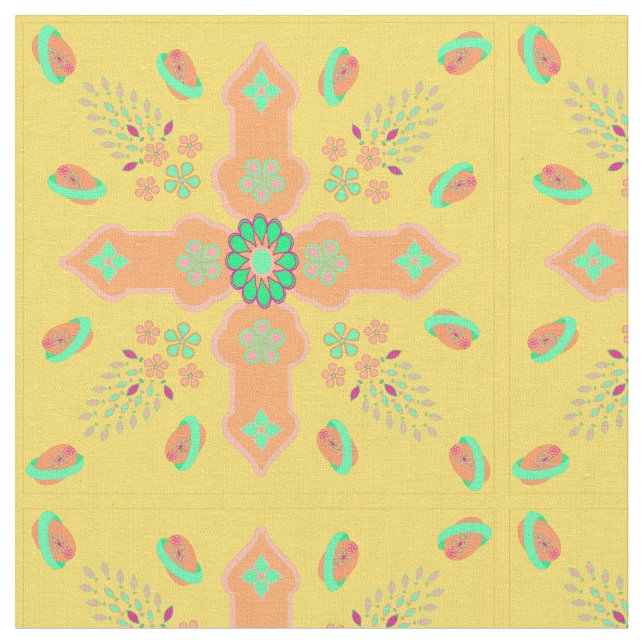 Arabesque Vår of Life Blommigt Kor Melon Färg Tyg (Närbild)
