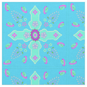 Arabesque Vår of Life Blommigt Kor Teal Lilac Tyg