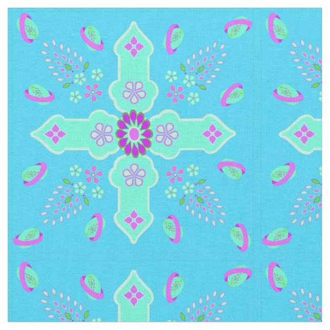 Arabesque Vår of Life Blommigt Kor Teal Lilac Tyg (Närbild)