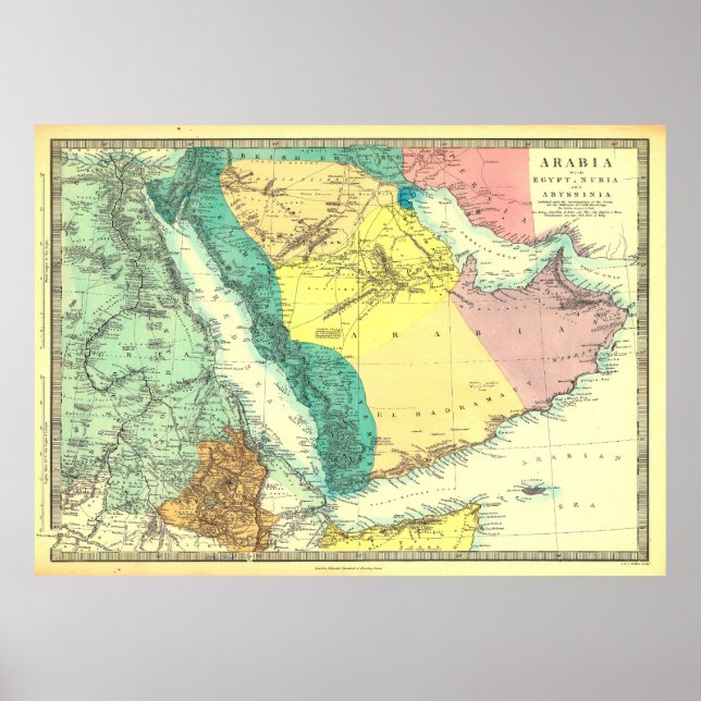Arabia med Egypten, Nubia och Abyssinia karta Post Poster (Framsidan)