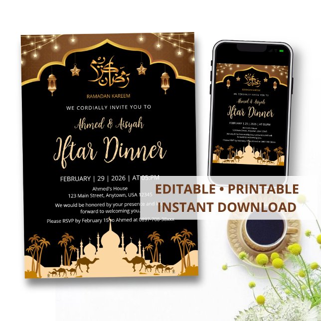 Arabian Desert Night Iftar Invitation with Camels  Inbjudningar (Skapare uppladdad)