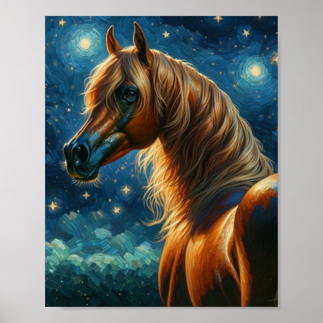 Arabian Horse in Van Gogh Starry Night Poster (Framsidan)