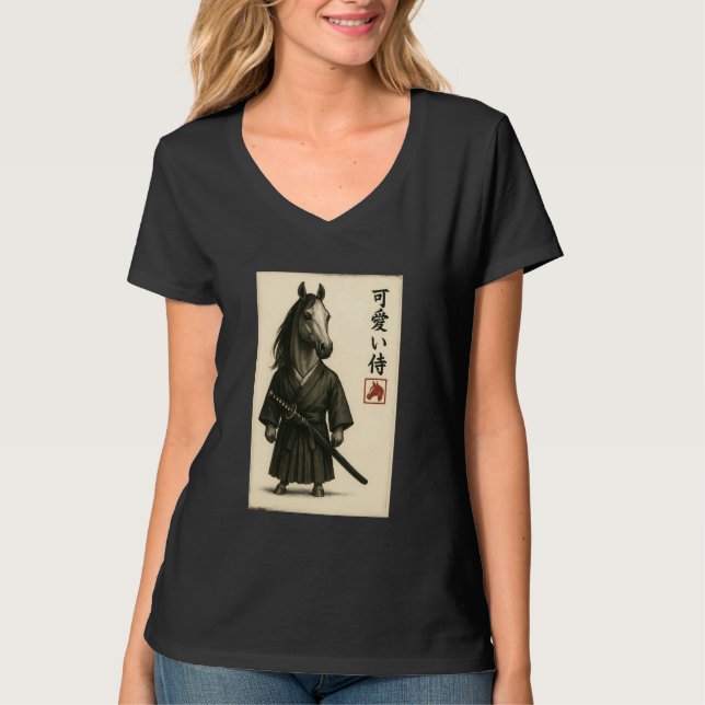 Arabian Horse Samurai Ink Art Sumi-e Style Novelty T Shirt (Framsida)