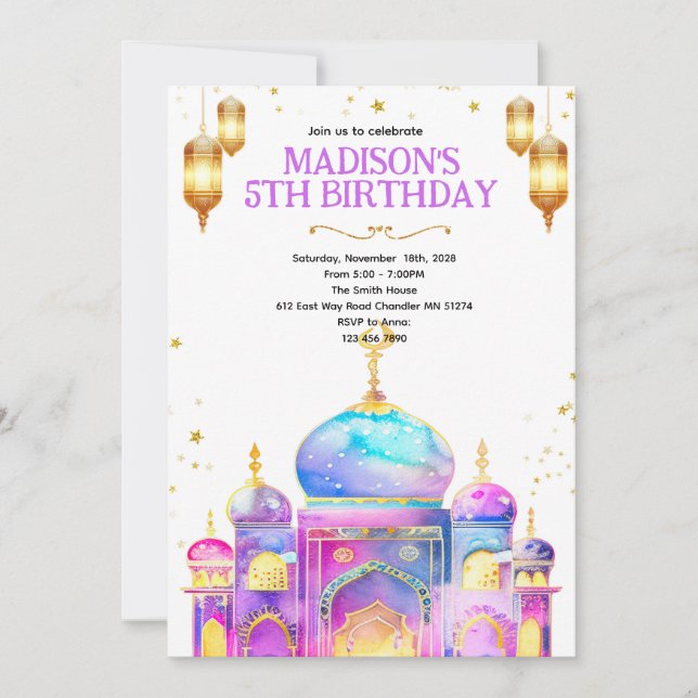 Arabian night birthday party invitation inbjudningar (Framsida)