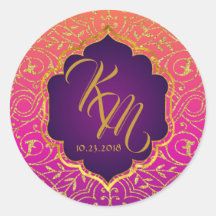 Arabian Nights Bollywood Monogram Bröllop-etikett