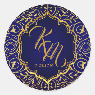 Arabian Nights Bollywood Monogram Bröllop-etikett Runt Klistermärke