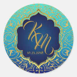 Arabian Nights Bollywood Monogram Bröllop-etikett Runt Klistermärke