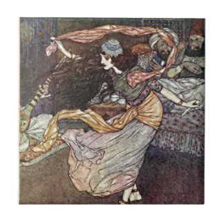 Arabian Nights Exotic Belly Dancer with Scarves Kakelplatta