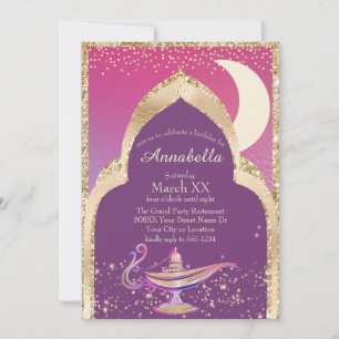 Arabian Nights Guld och Rosa Aladdin Fairytale Inbjudningar