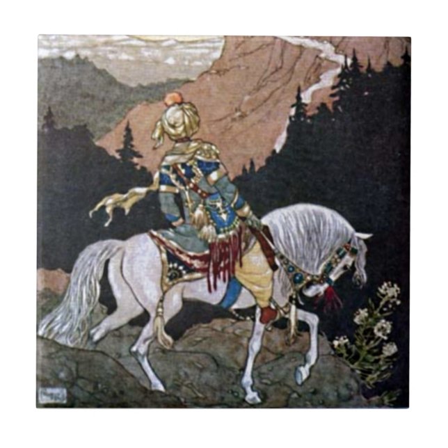 Arabian Nights Knight Prince on White Horse Kakelplatta (Framsidan)