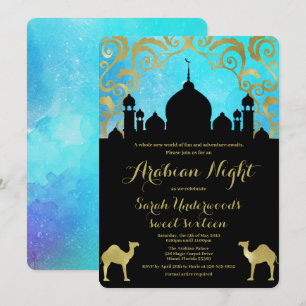 Arabian Nights Teal och Guld Födelsedagsinbjudan Inbjudningar