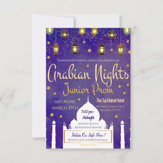 Arabian Nights Theme Junior Prom-inbjudan Inbjudningar (Framsida)