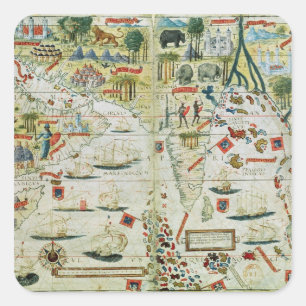 Arabien och Indien, från Miller Atlas, c.1519 Fyrkantigt Klistermärke