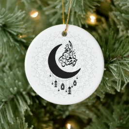 Arabisk Diwani-kalligrafi, halvmåne och lykta Julgransprydnad Keramik