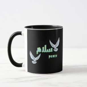 Arabisk fred "Salaam" typografi med vita duvor Mugg