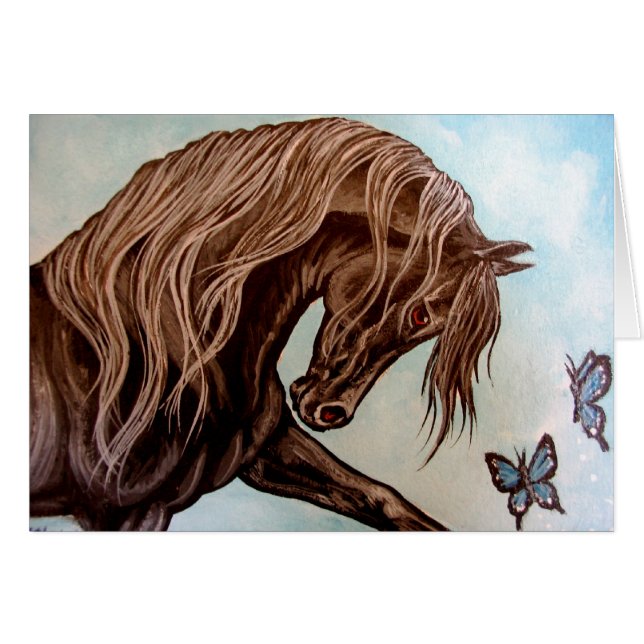 Arabisk häst & fjärilar hälsningskort (Framsidan Horizontal)