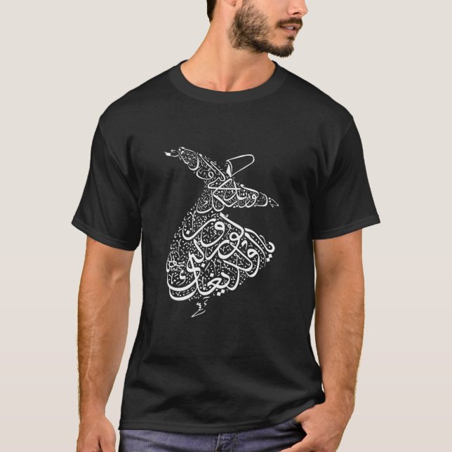 Arabisk kalligrafi Dervish Dervis Mevlana Rumi T Shirt (Framsida)