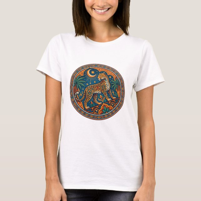 Arabisk Leopards Mandala Exotisk Ökenkonst T Shirt (Framsida)