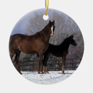 Arabisk Mare & föl i snö Julgransprydnad Keramik