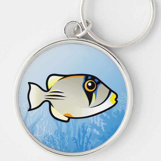 Arabisk Picassofish Rund Silverfärgad Nyckelring (Framsidan)