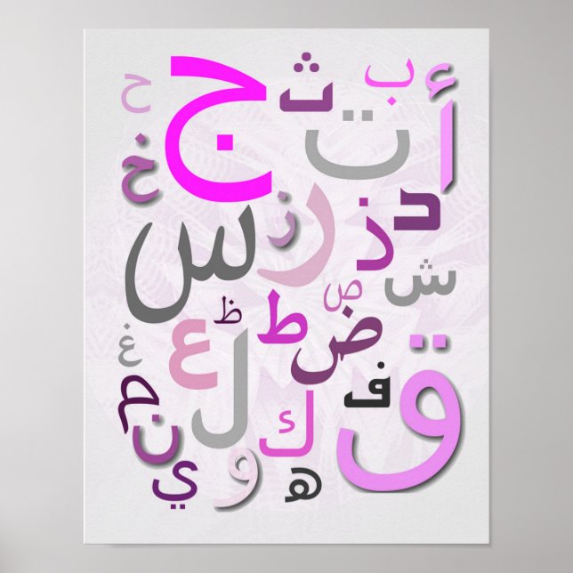Arabiska alfabeter i Rosa färg poster (Framsidan)