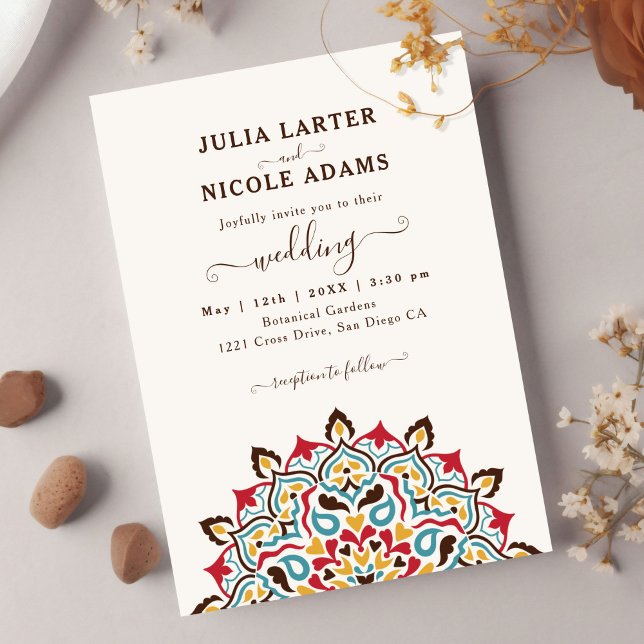 Arabiska Art nouveau Blommigt Arc Mandala Bröllop Inbjudningar (Skapare uppladdad)