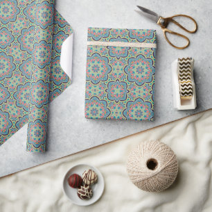 Arabiska Boho Elegant Geometric Moroccan Blue Grön Presentpapper