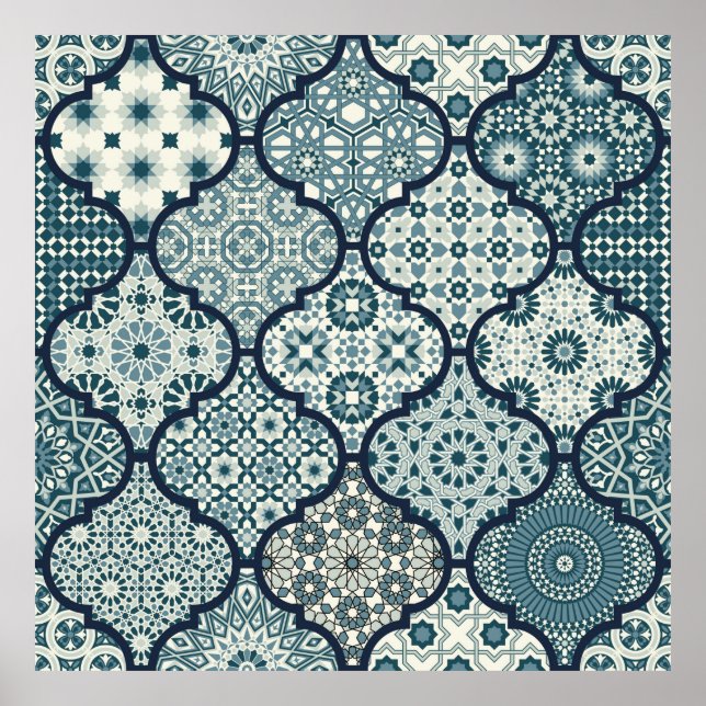 Arabiska dekorativa azulejos-plattor mot islamisk poster (Framsidan)