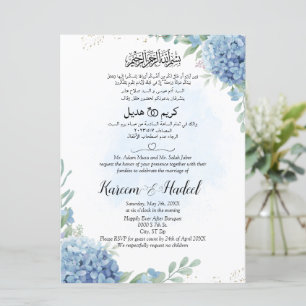 Arabiska engelska Light Blue Blommigt Muslim Inbjudningar