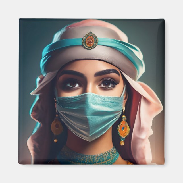 Arabiska flickor med slöja och kohl-rimmad ögon magnet (Framsidan)